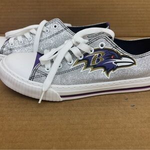 #S25 Foco NFL Baltimore Ravens Sneakers Shoes Womens 10 Silver Glitter Canvas